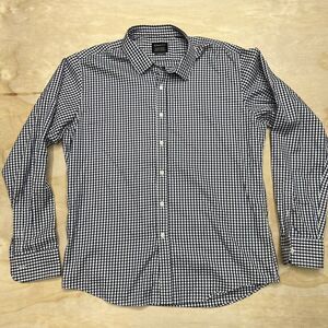 USED XL TALL Stantt Downing Slim Gingham Pattern White Blue Button Dress Shirt